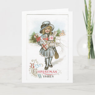 Old-fashioned Christmas, Girl Holiday Card
