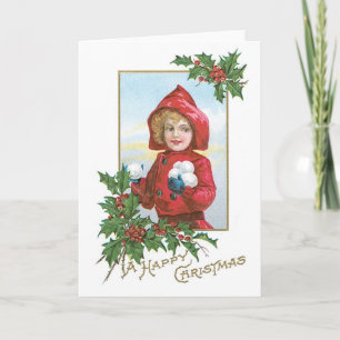 Old-fashioned Christmas, Girl Holiday Card