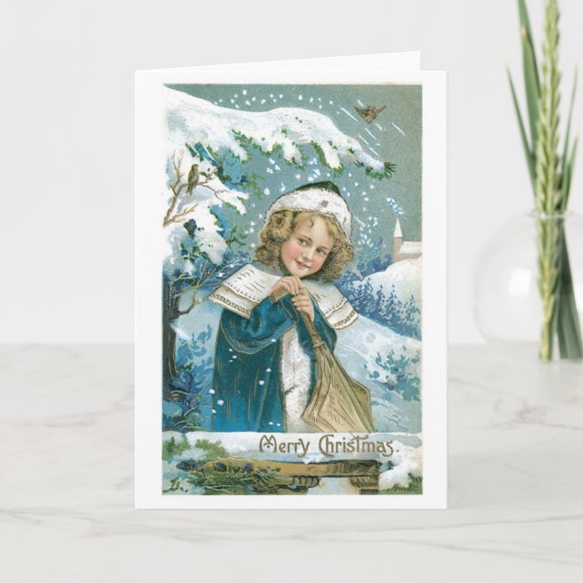 Old-fashioned Christmas, Girl Holiday Card (Front)