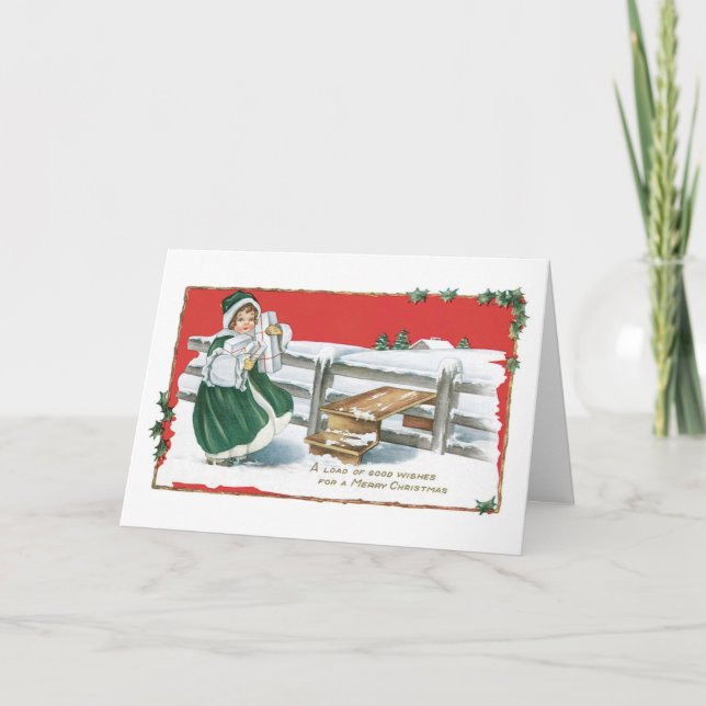 Old-fashioned Christmas, Girl Holiday Card (Front)