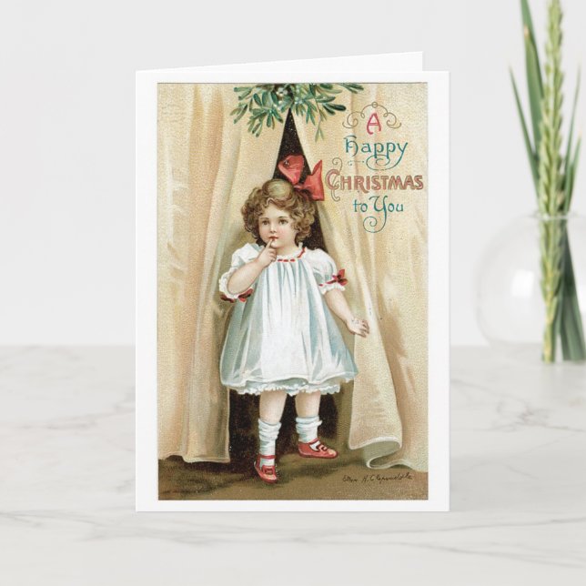 Old-fashioned Christmas, Girl Holiday Card (Front)