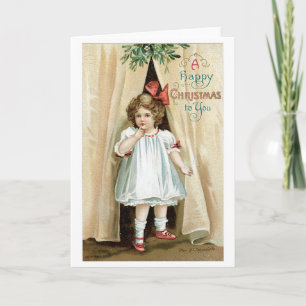 Old-fashioned Christmas, Girl Holiday Card