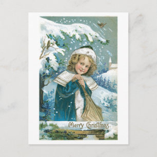 Old-fashioned Christmas, Girl Holiday Postcard
