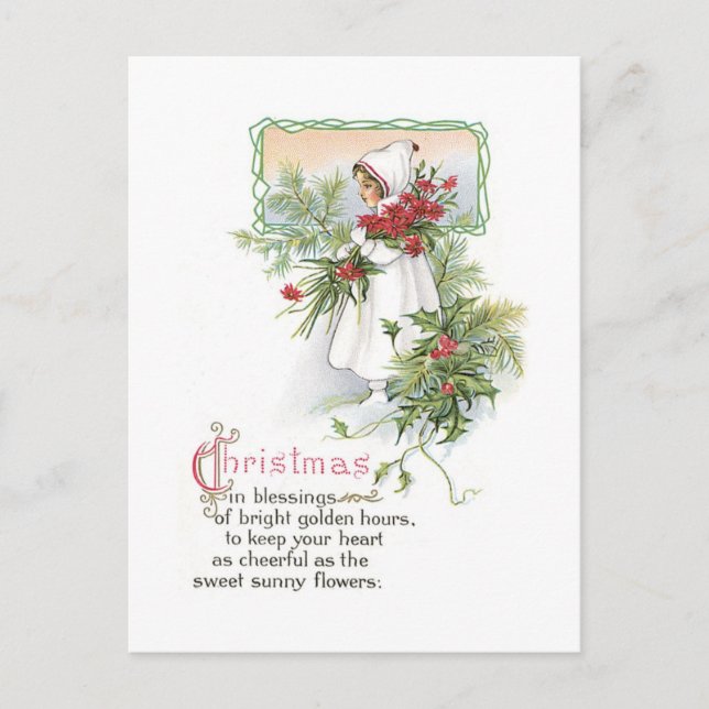 Old-fashioned Christmas, Girl Holiday Postcard (Front)