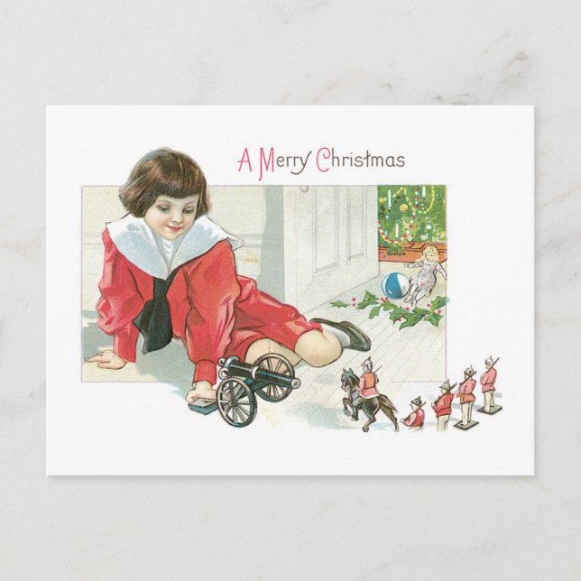 Old-fashioned Christmas, Girl Holiday Postcard (Front)