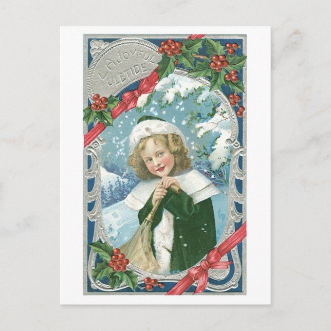 Old-fashioned Christmas, Girl Holiday Postcard (Front)