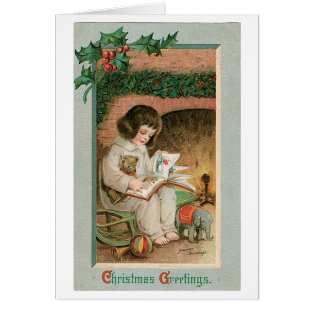 Old-fashioned Christmas, Girl with Teddy bear (Front)