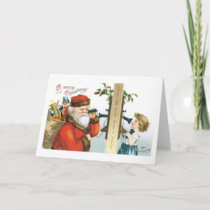 Old-fashioned Christmas, Girls call Santa Holiday Card