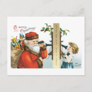 Old-fashioned Christmas, Girls call Santa Holiday Postcard