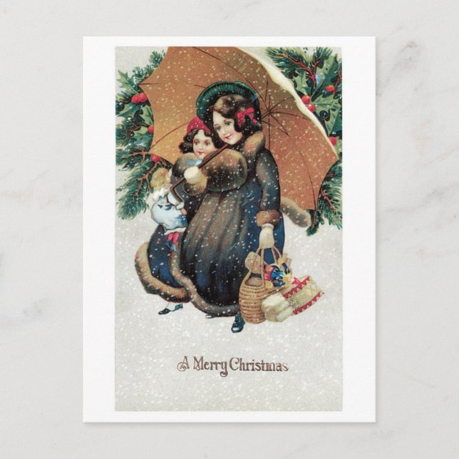 Old-fashioned Christmas Holiday Postcard (Front)