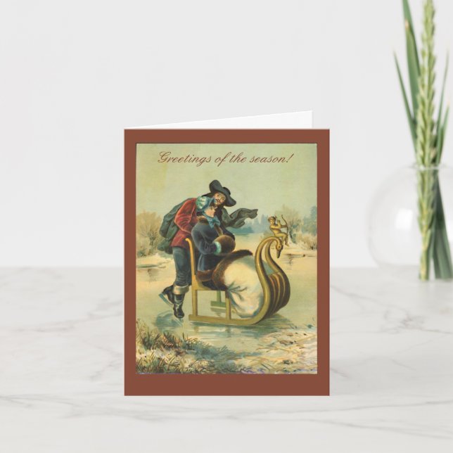 Old-fashioned Christmas holiday sled greeting card (Front)
