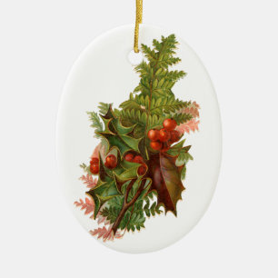 Old-fashioned Christmas, Holly Ceramic Tree Decoration