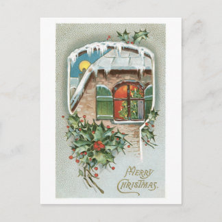 Old-fashioned Christmas, Holly Holiday Postcard