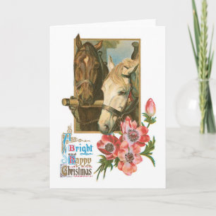 Old-fashioned Christmas, Horses Holiday Card