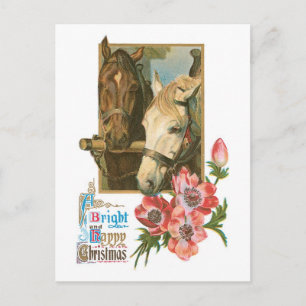 Old-fashioned Christmas, Horses Holiday Postcard