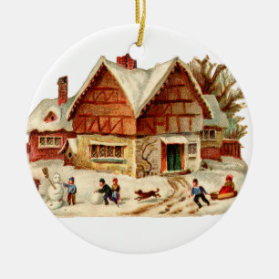 Old-fashioned Christmas, House Ceramic Tree Decoration