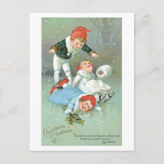 Old-fashioned Christmas, Ice skating Holiday Postcard