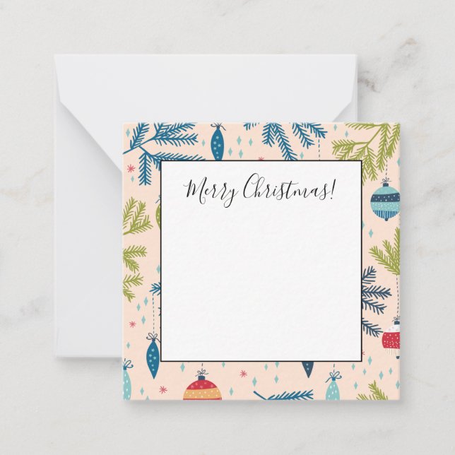 Old Fashioned Christmas Ornaments Hanging on Trees Card (Front)