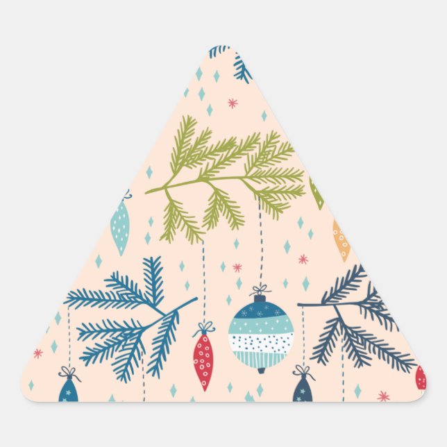 Old Fashioned Christmas Ornaments Hanging on Trees Triangle Sticker (Front)