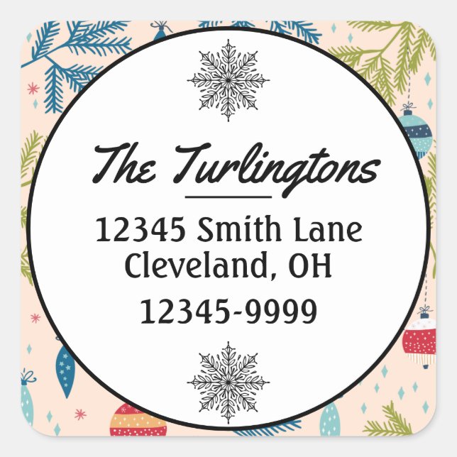 Old Fashioned Christmas Ornaments Return Address Square Sticker (Front)