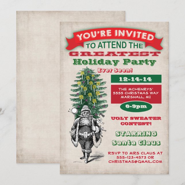 Old Fashioned Christmas Party Invitation (Front/Back)