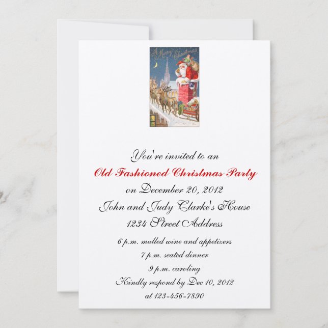 Old Fashioned Christmas Party Invitations Santa (Front)