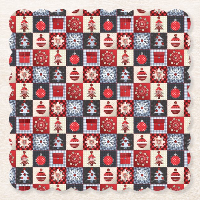 Old Fashioned Christmas Quilt Paper Coaster (Front)