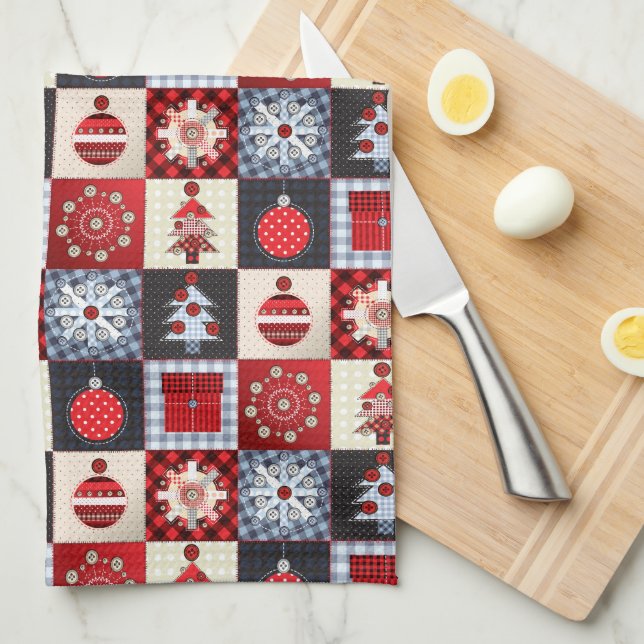 Old Fashioned Christmas Quilt Tea Towel (Quarter Fold)