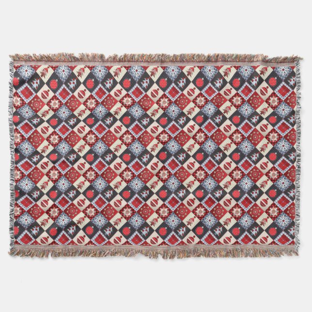 Old Fashioned Christmas Quilt Throw Blanket (Front)