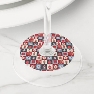 Old Fashioned Christmas Quilt Wine Glass Tag