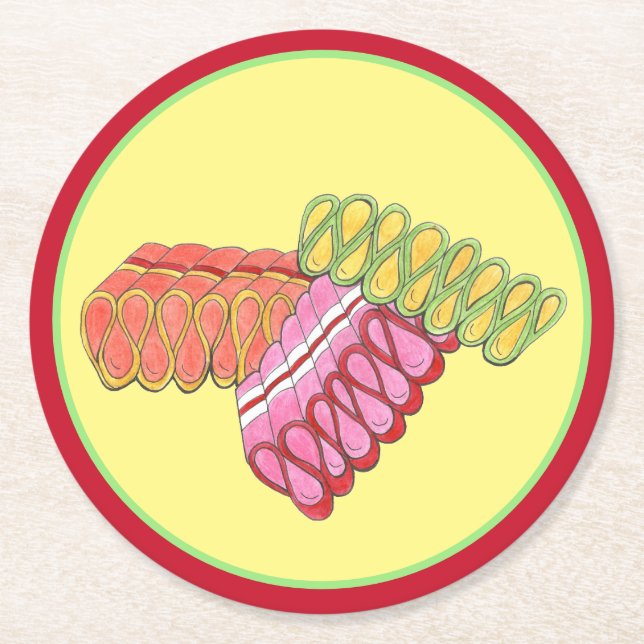 Old-Fashioned Christmas Ribbon Candy Holiday Sweet Round Paper Coaster (Front)