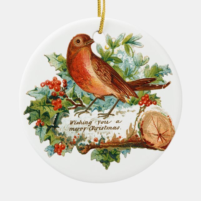 Old-fashioned Christmas, Robin Ceramic Tree Decoration (Front)