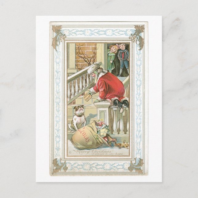 Old-fashioned Christmas, Santa & Dog Holiday Postcard (Front)