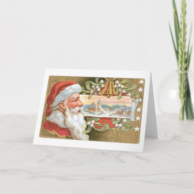 Old-fashioned Christmas, Santa Holiday Card (Front)