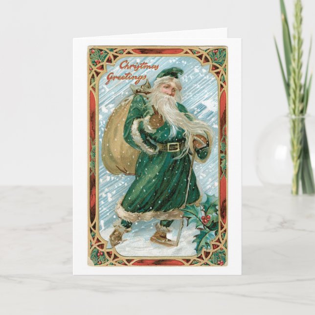 Old-fashioned Christmas, Santa Holiday Card (Front)