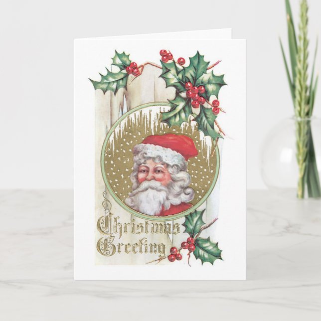 Old-fashioned Christmas, Santa Holiday Card (Front)