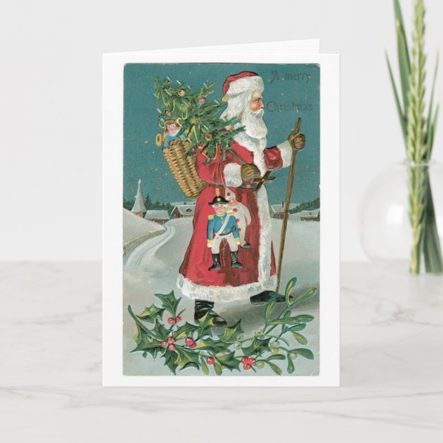 Old-fashioned Christmas, Santa Holiday Card (Front)