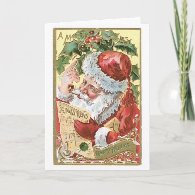 Old-fashioned Christmas, Santa Holiday Card (Front)