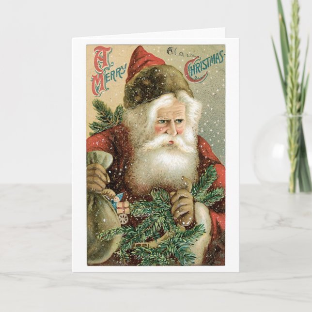 Old-fashioned Christmas, Santa Holiday Card (Front)