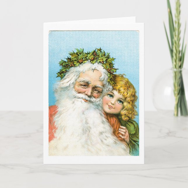 Old-fashioned Christmas, Santa Holiday Card (Front)