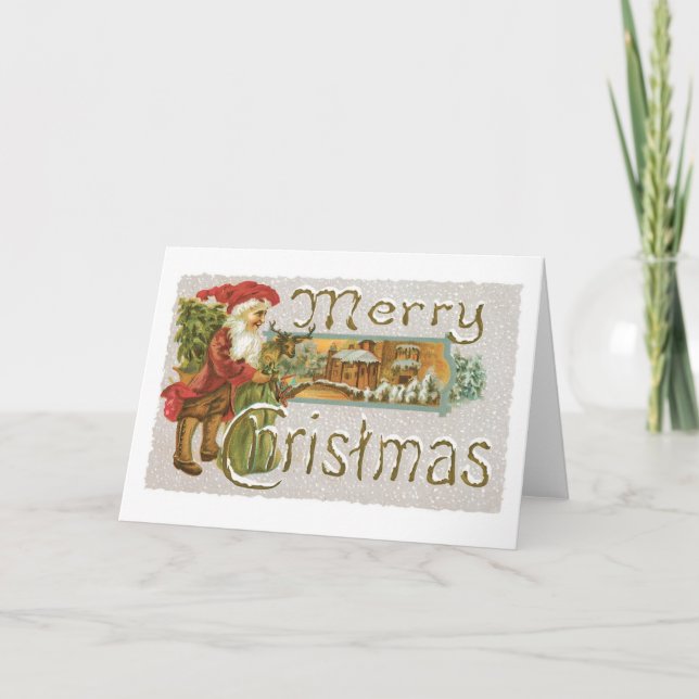 Old-fashioned Christmas, Santa Holiday Card (Front)