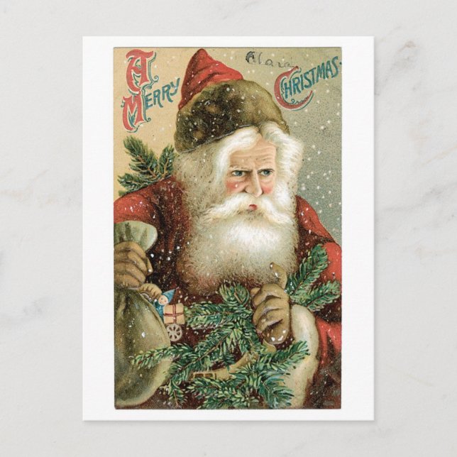Old-fashioned Christmas, Santa Holiday Postcard (Front)