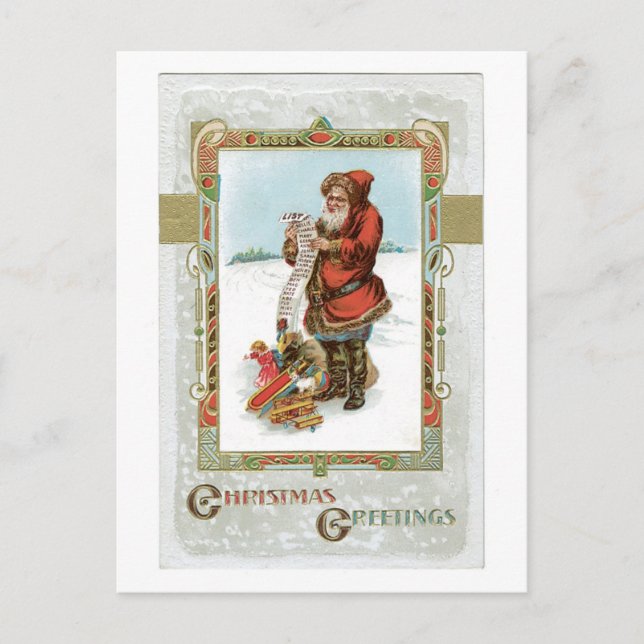 Old-fashioned Christmas, Santa Holiday Postcard (Front)
