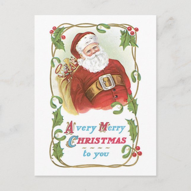 Old-fashioned Christmas, Santa Holiday Postcard (Front)