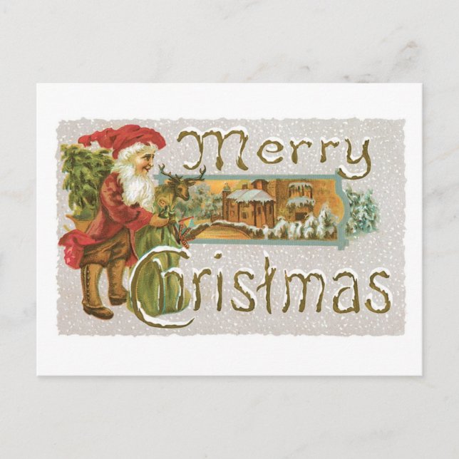 Old-fashioned Christmas, Santa Holiday Postcard (Front)