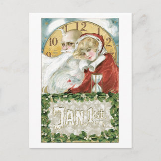 Old-fashioned Christmas, Santa & Lady Holiday Postcard
