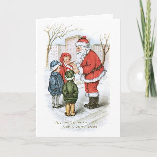 Old-fashioned Christmas, Santa with Chirdren Holiday Card (Front)