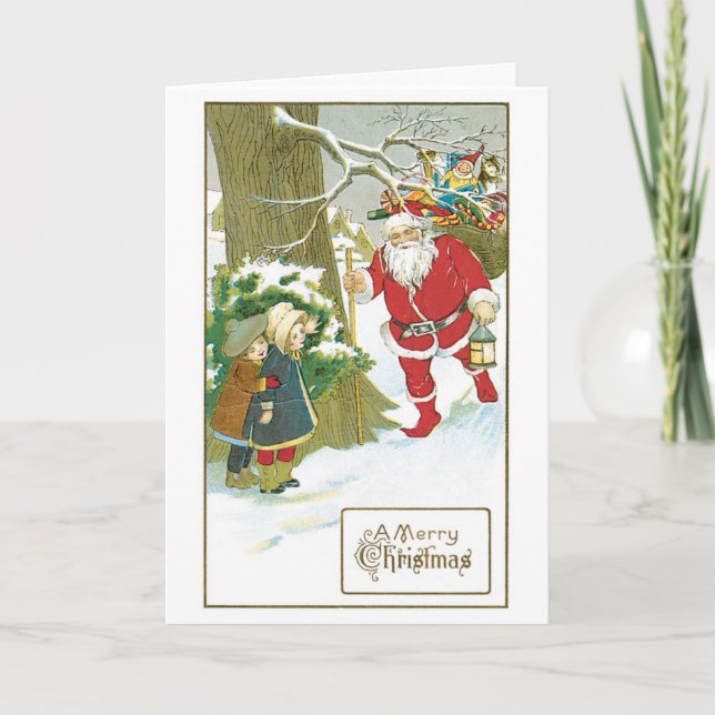 Old-fashioned Christmas, Santa with Chirdren Holiday Card (Front)