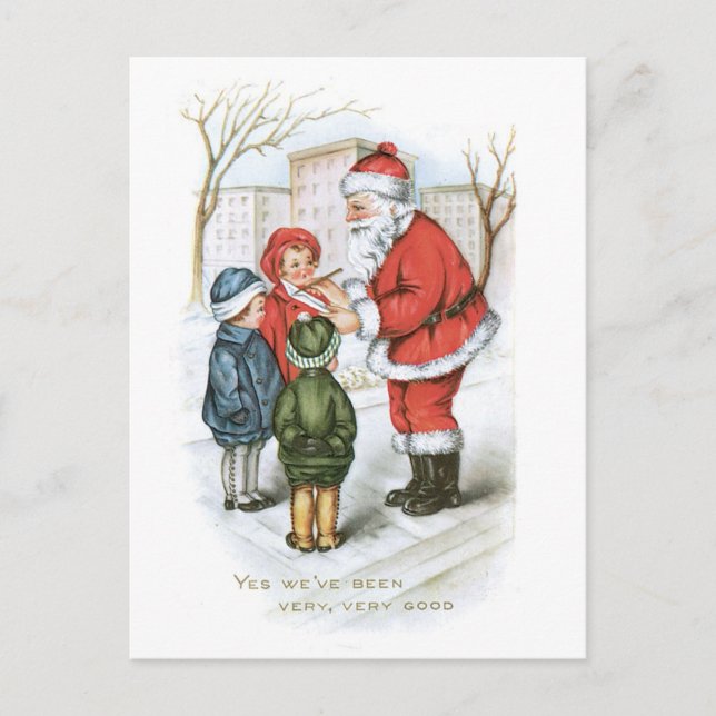 Old-fashioned Christmas, Santa with Chirdren Holiday Postcard (Front)