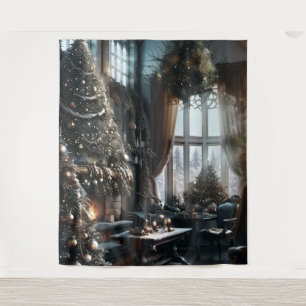 Old Fashioned Christmas Scene Wall Art Tapestry
